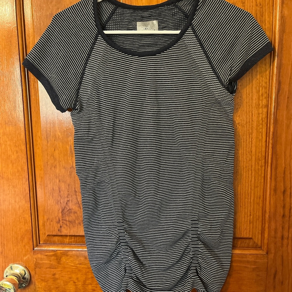Athleta Navy and White Striped Short Sleeve Top
